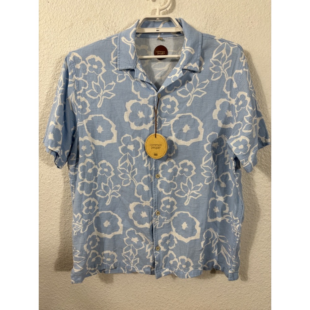 Common People Hugo SS Shirt Mens XL Light Blue New Floral Camp Collar Cotton
